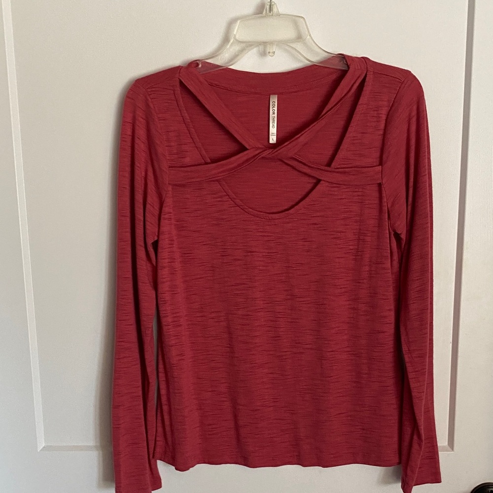 Color Thread Dusty Rose Long Sleeve Top